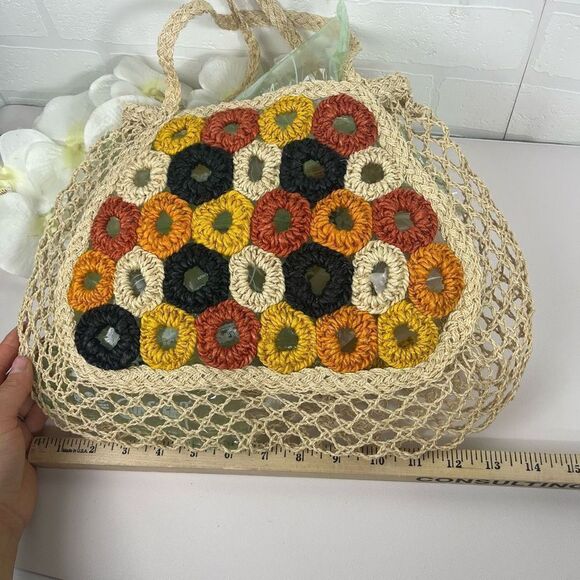 Straw woven beach handbag 14x10 inch - Picture 3 of 11